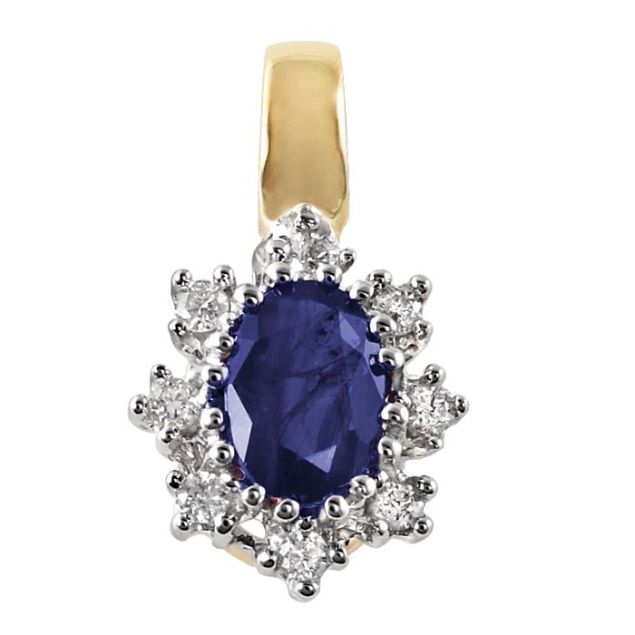 9ct Sapphire And Diamond Oval Cluster .08ct Diamond Pendant