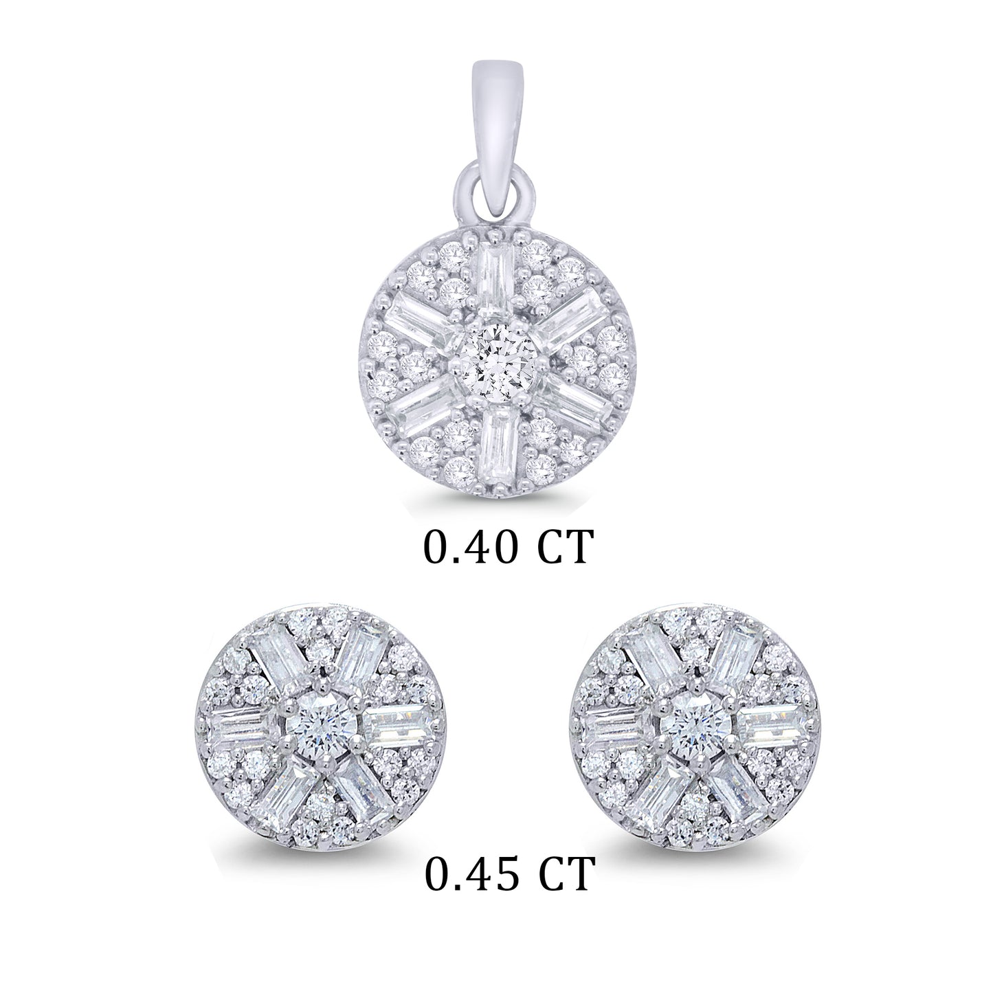 9ct White Gold Diamond Pendant And Earring Set
