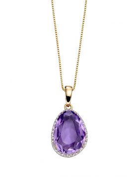 9ct Diamond /Amethyst Teardrop Pendant