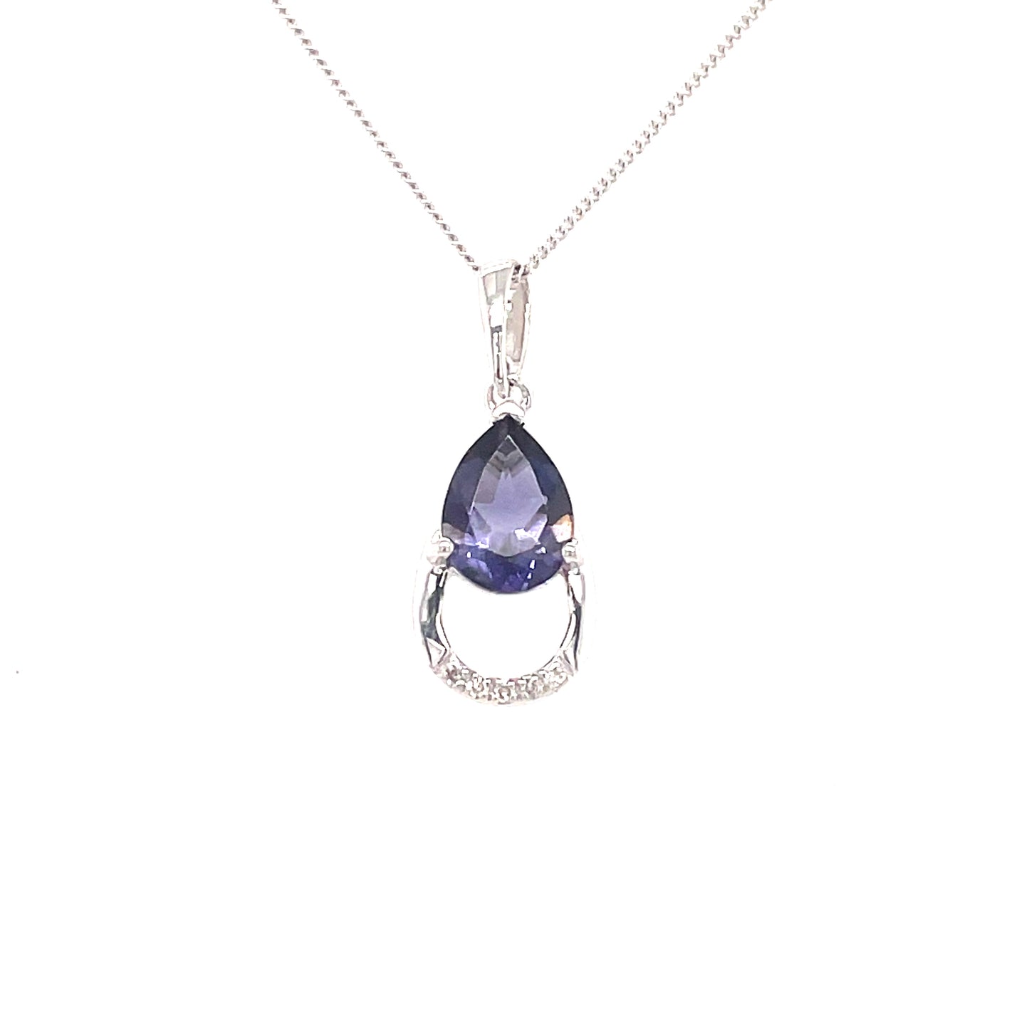 9ct White Gold Iolite And Diamond Pendant 0.01ct
