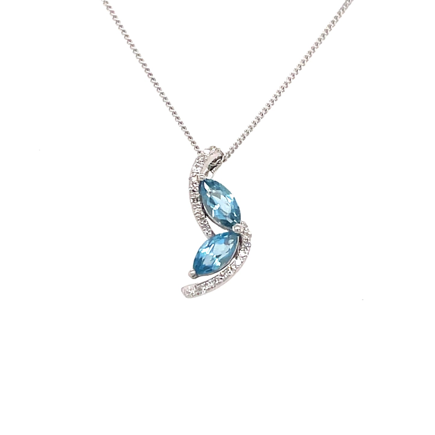 9ct White Gold Leaf Drop Blue Topaz/Diamond .05ct