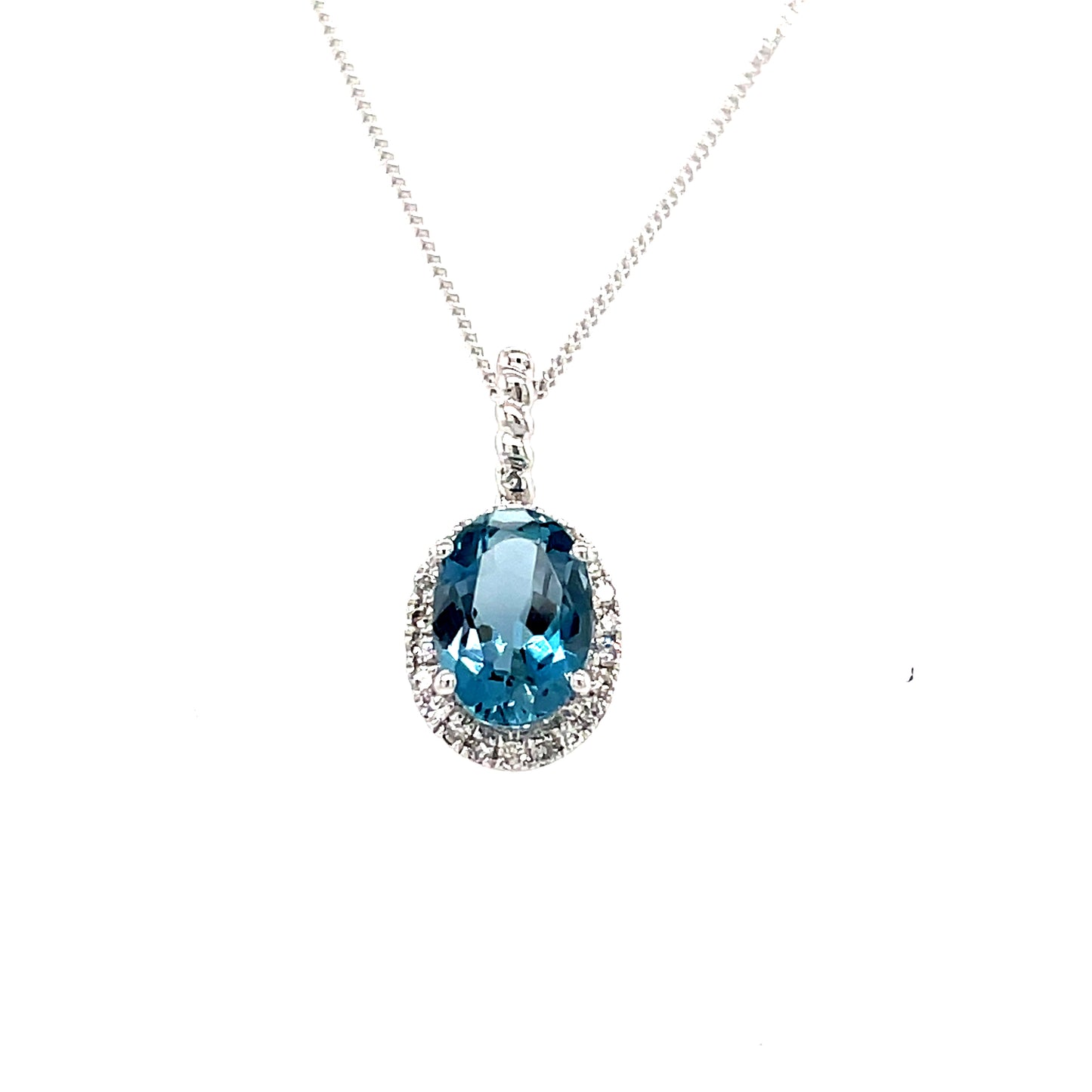 9ct White Gold Oval Cluster London Blue Topaz/Diamond Pendant.07