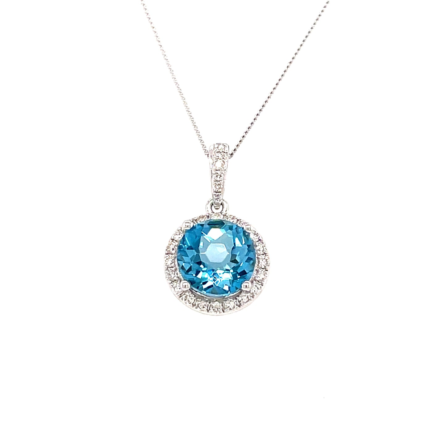 9ct White Gold Round Cluster Blue Topaz/Diamond .07ct