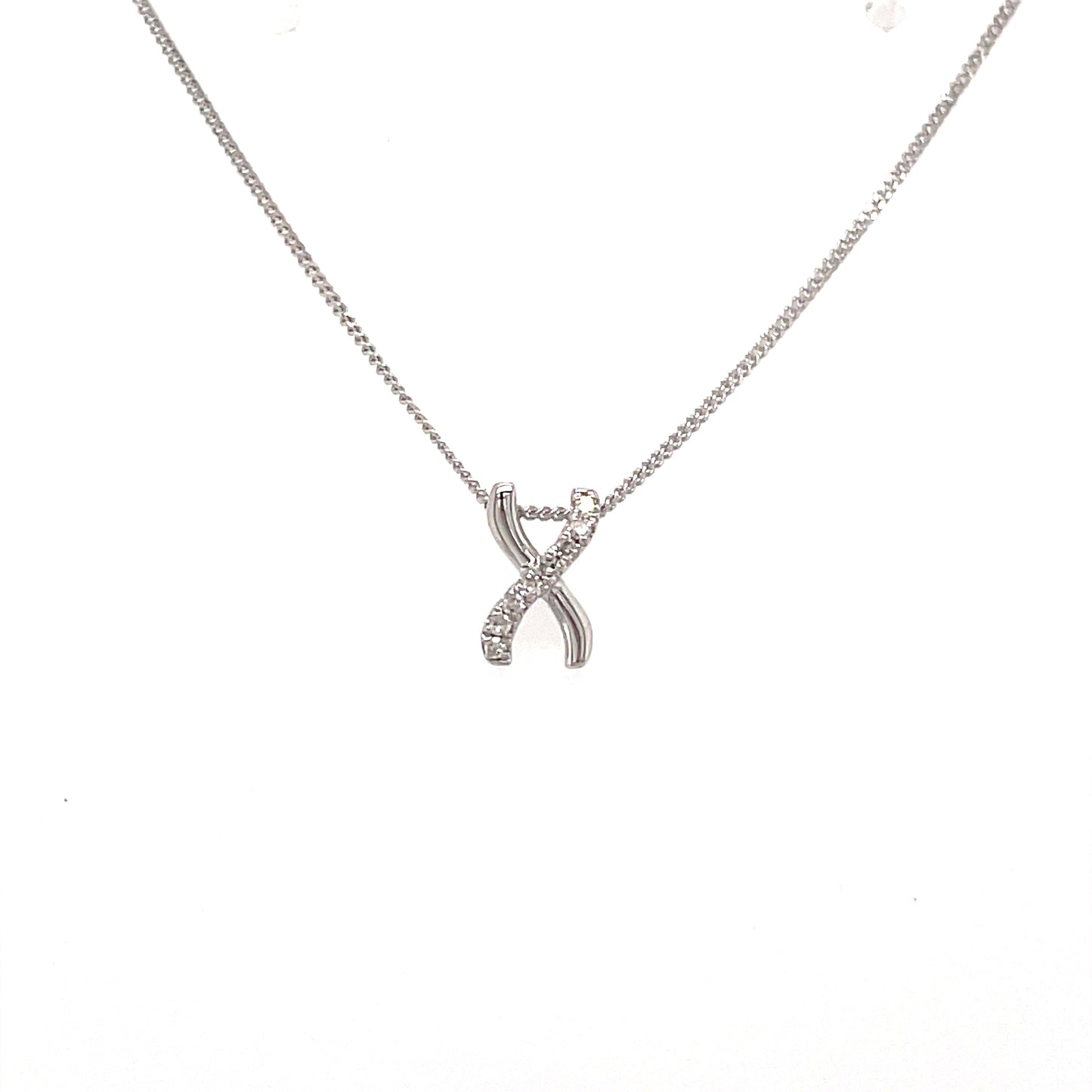 9ct White Gold Crossover Diamond Pendant .02ct