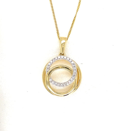 9ct Gold Open Woven Circle Diamond Pendant .08ct