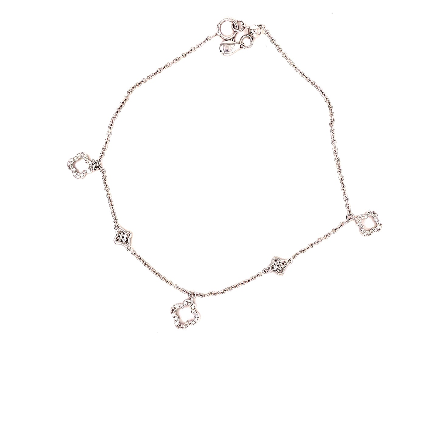 9ct White Gold Open Drop Flower Diamond Bracelet .17ct