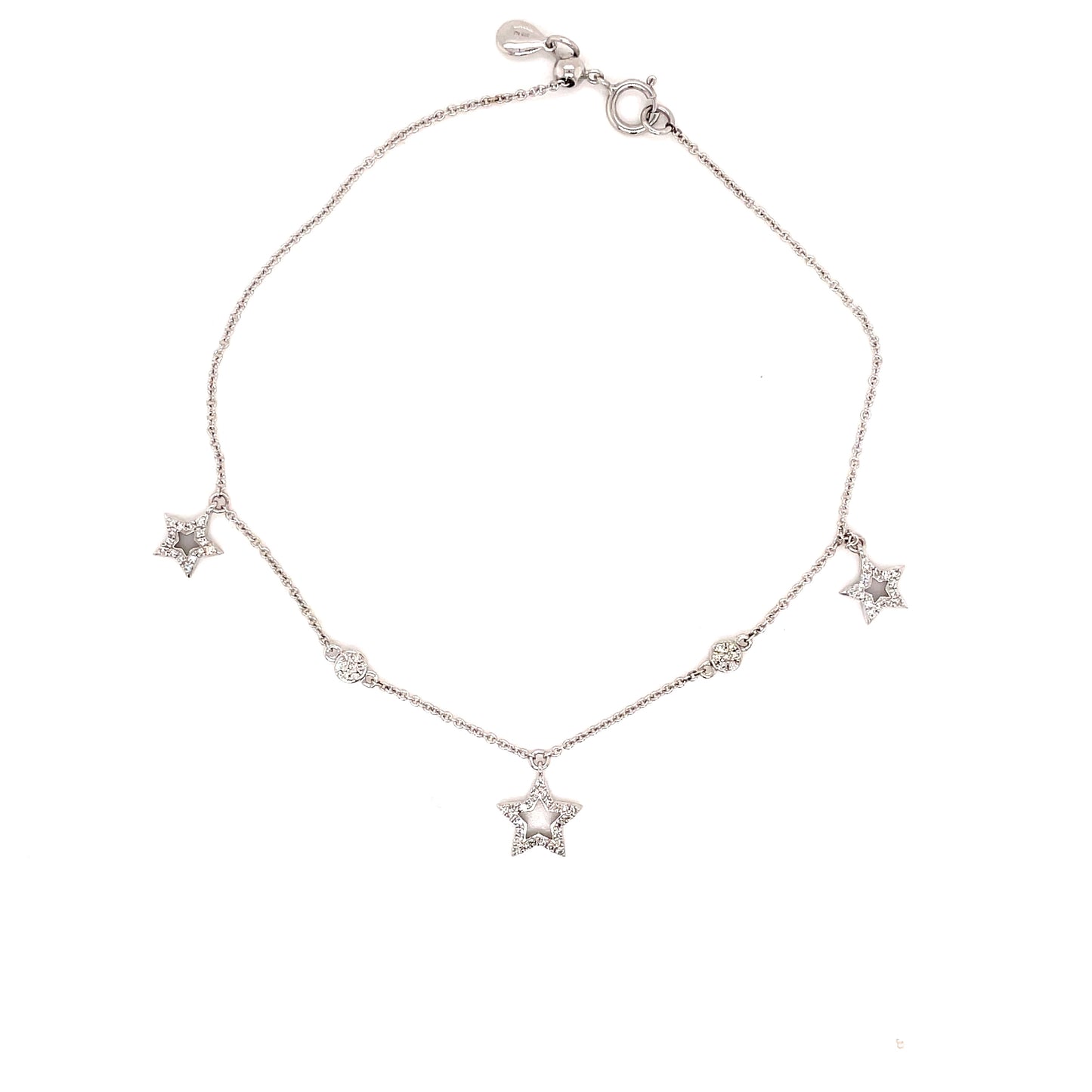 9ct White Gold Star Charm Diamond Bracelet .14ct