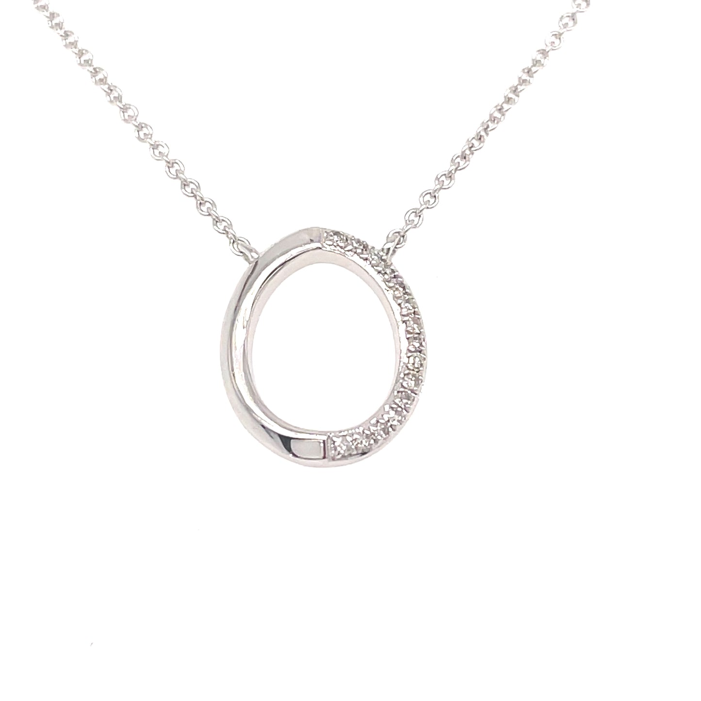 9ct White Gold Open Oval Diamond Necklet .05ct