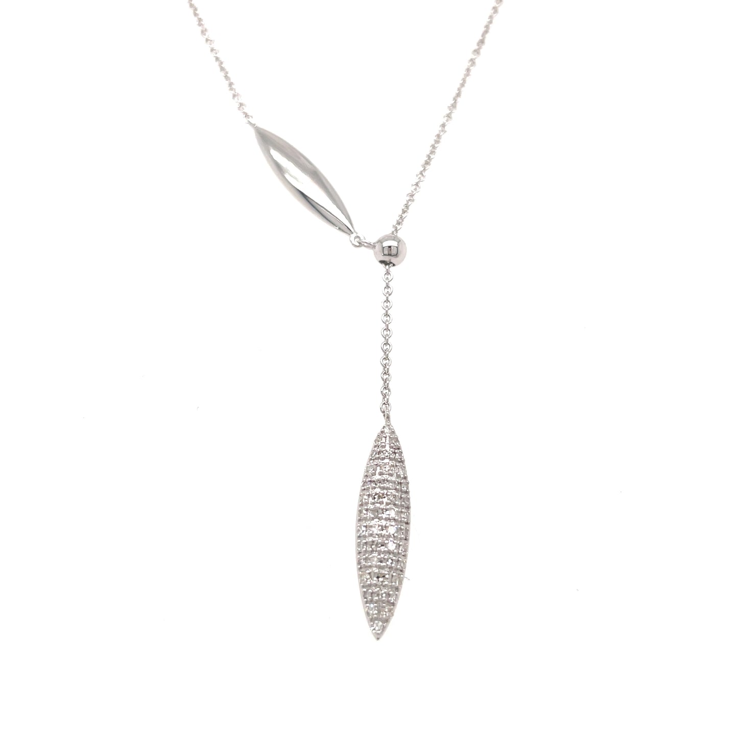 9ct White Gold Long Oval Drop Diamond Necklet .15ct