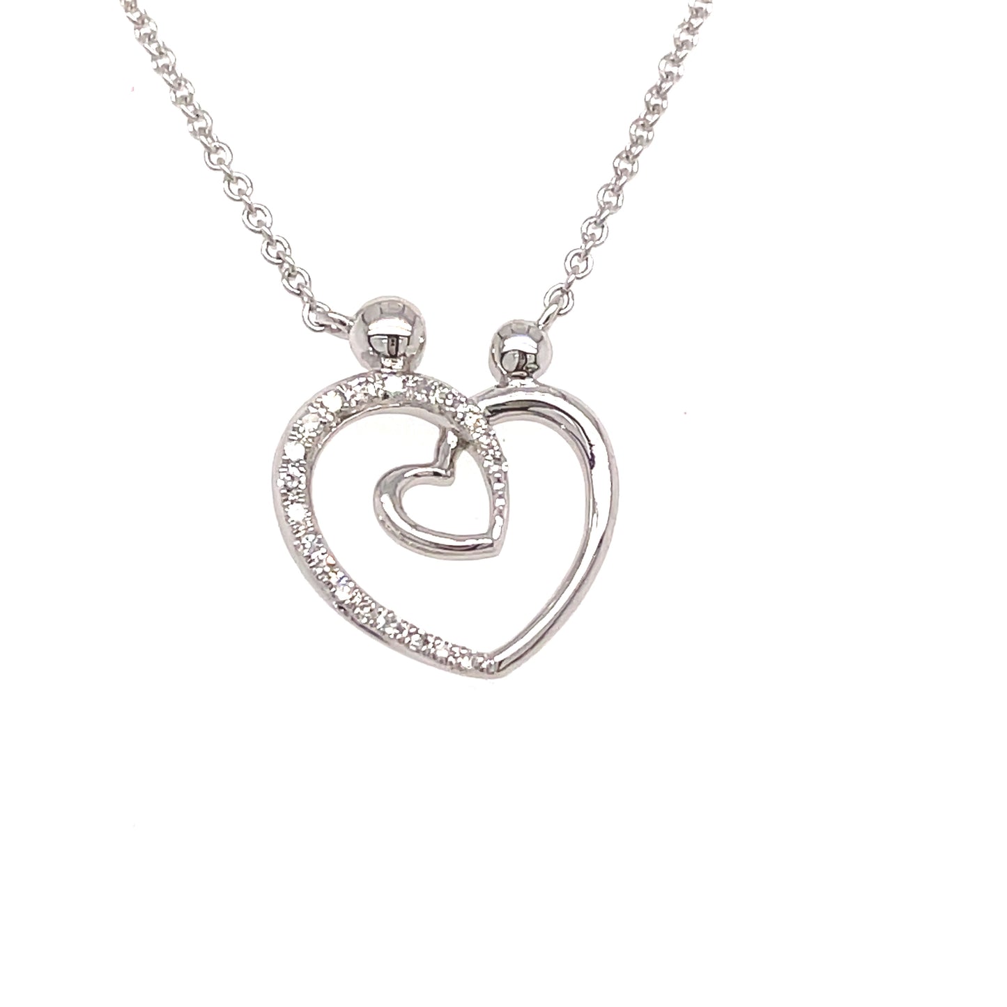 9ct White Gold Open Heart Loop Diamond Necklet .05ct