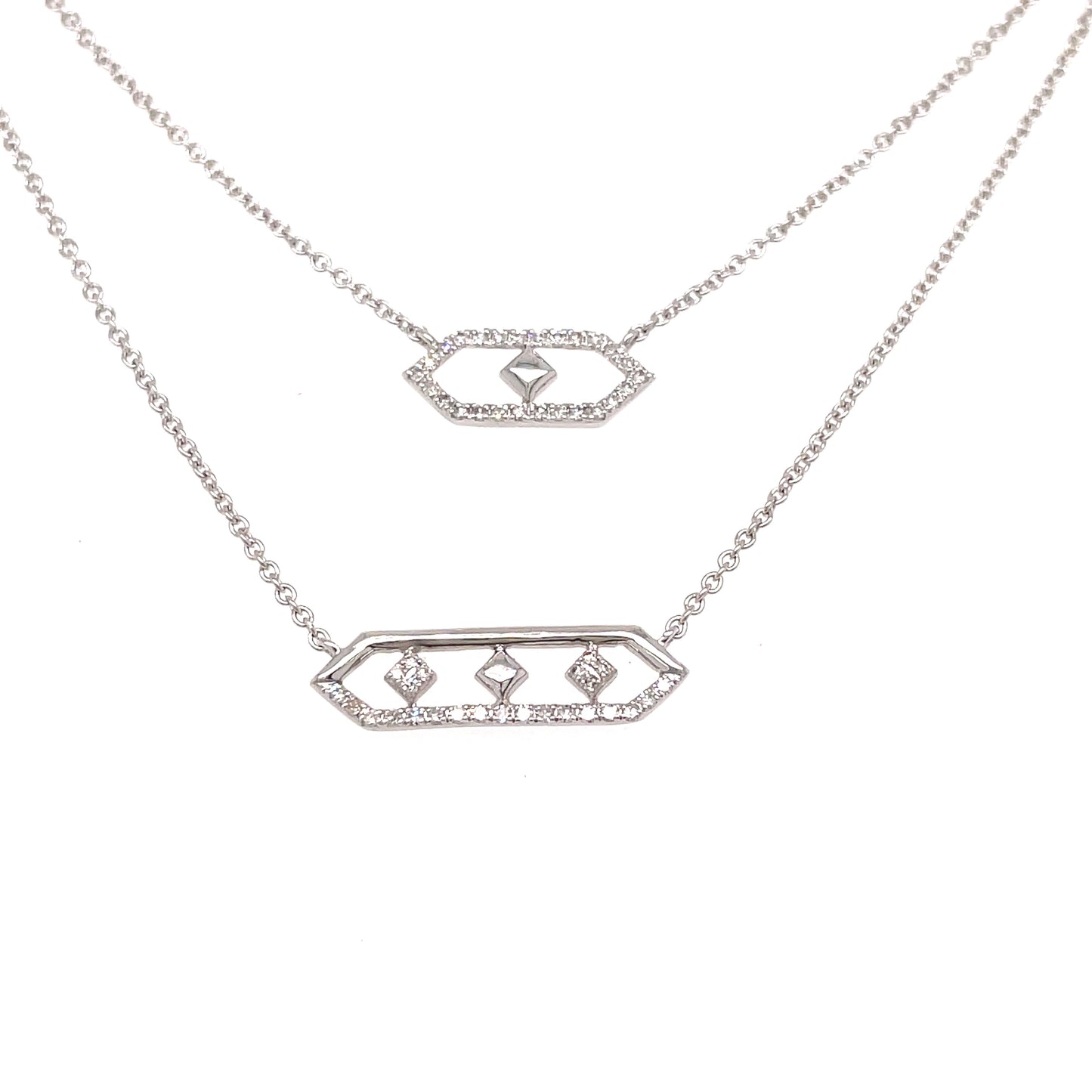 9ct White Gold Long Layer Diamond Necklet .12ct