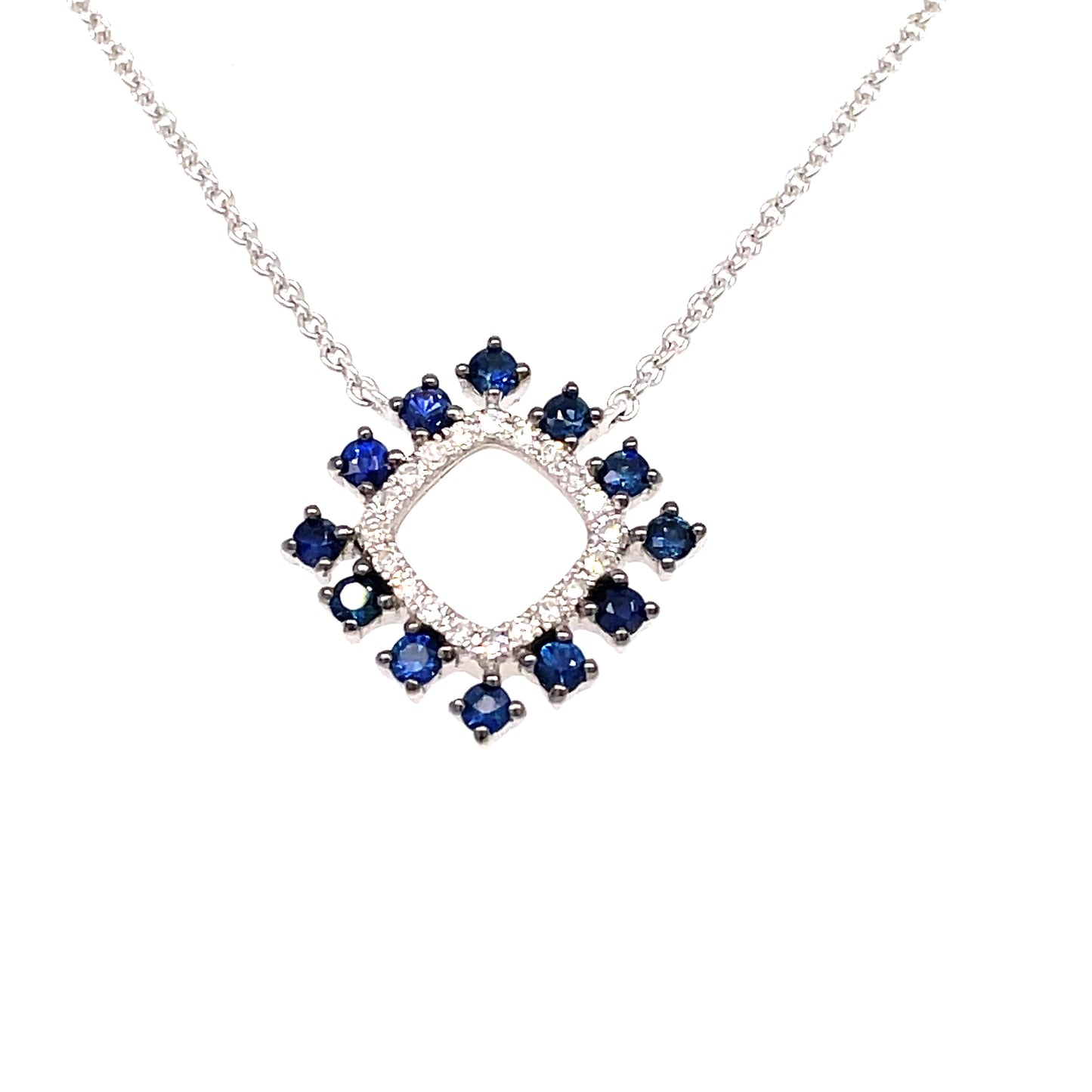 9ct White Gold Open Diamond And Blue Sapphire Necklet .06ct