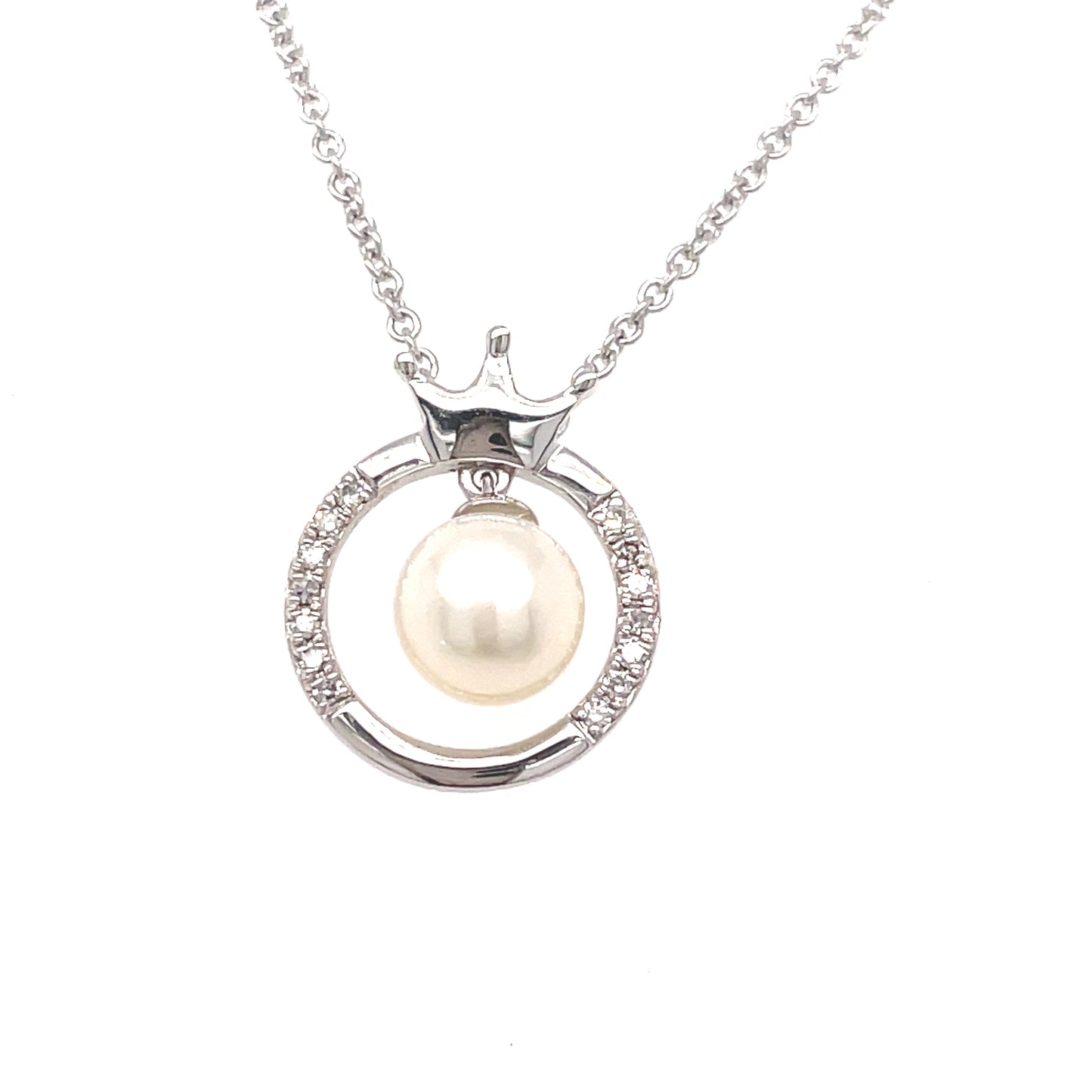 9ct White Gold Open Pearl And Diamond Necklet .04ct