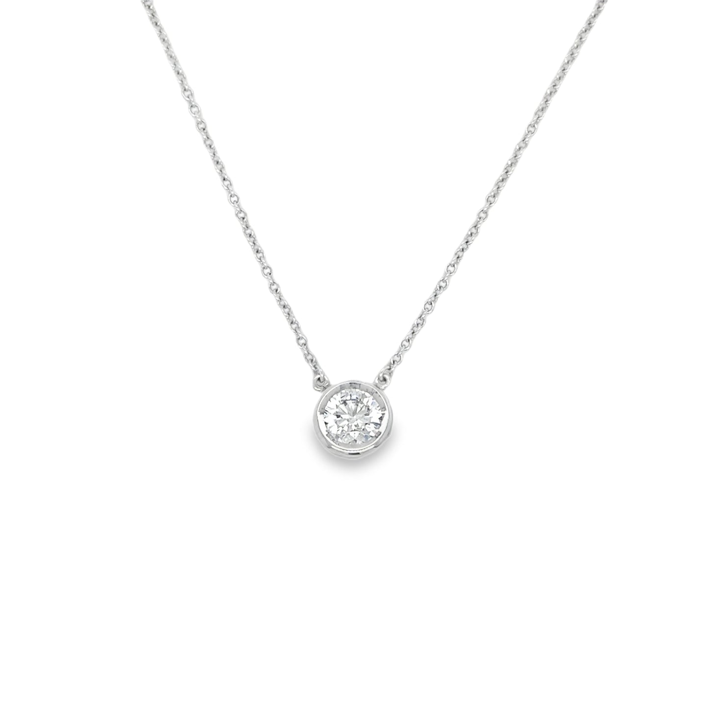 9ct White Gold Round Brilliant Rubover Diamond Necklet .70ct