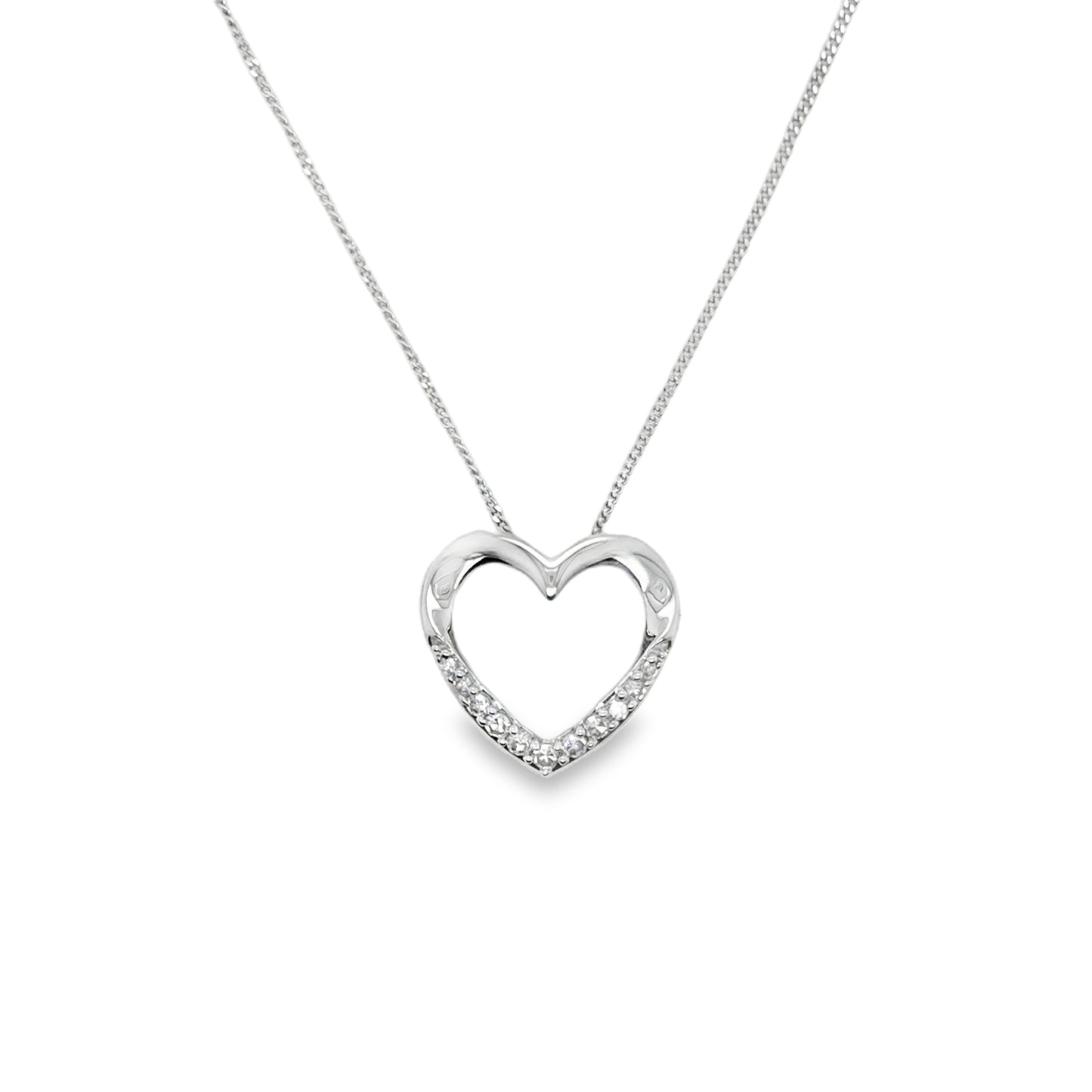 9ct White Gold Open Heart Diamond Necklet .10ct