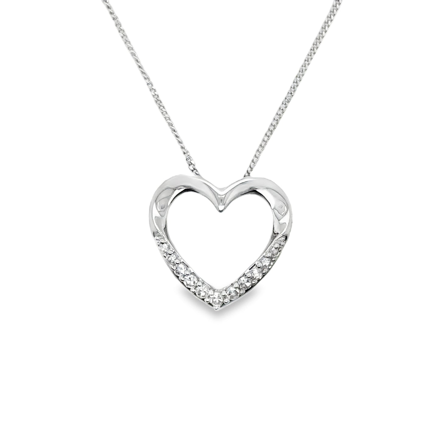 9ct White Gold Open Heart Diamond Necklet .10ct