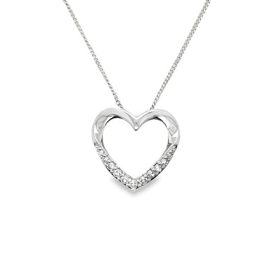 9ct White Gold Open Heart Diamond Necklet .10ct