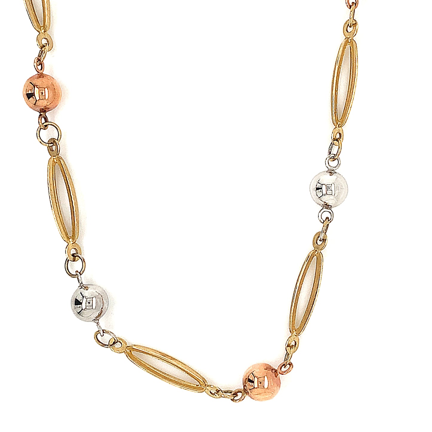9ct Three Colour Long Link And Ball Link Necklet