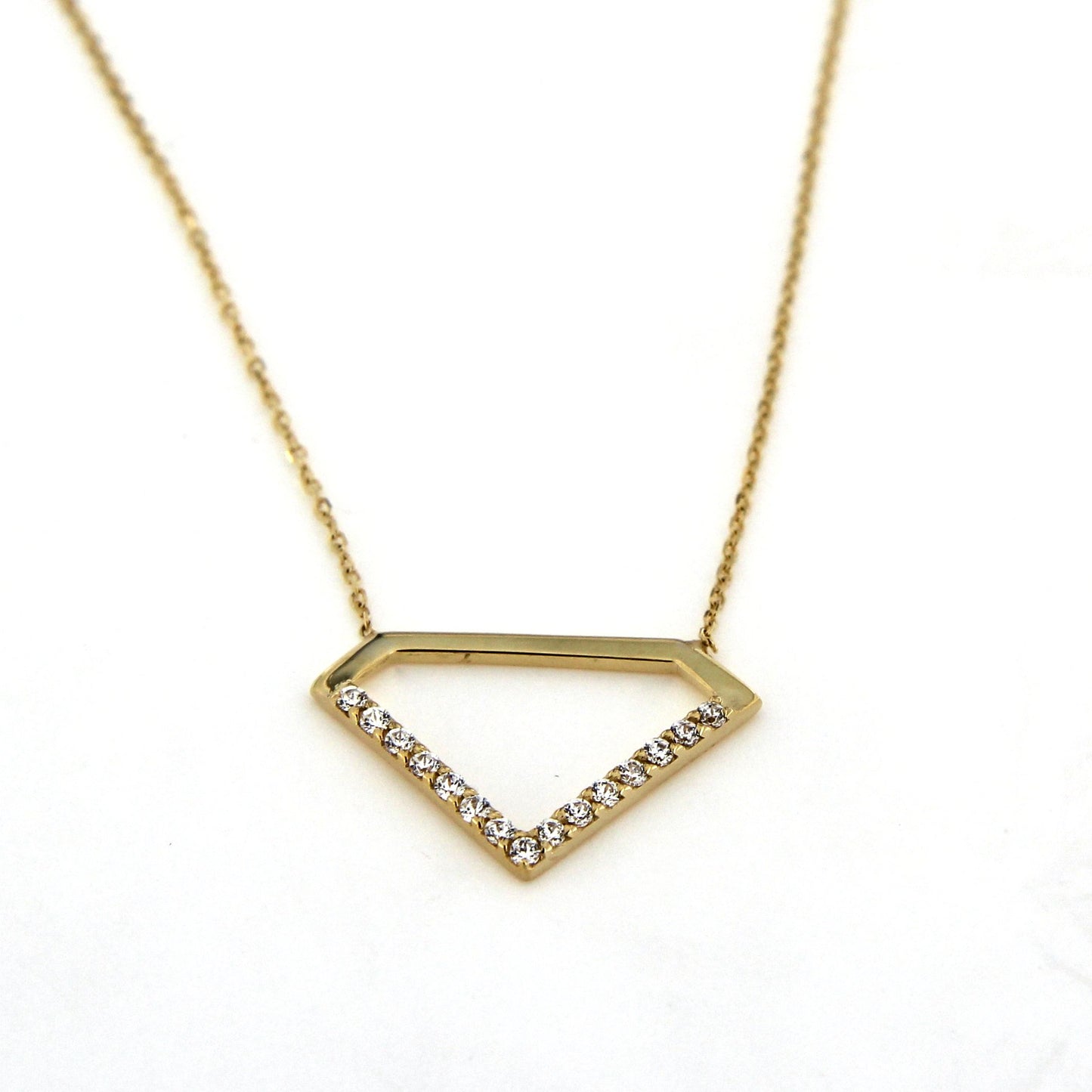 9ct Triangle Cubic Zirconia And Polished Necklet