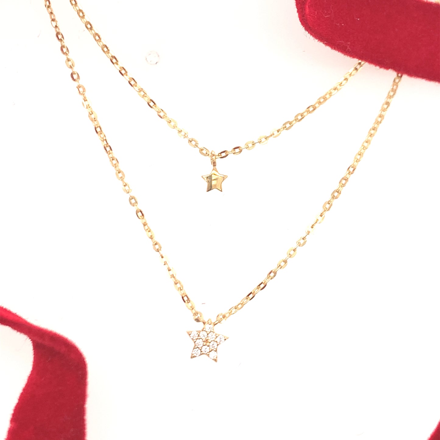 9ct Double Star Graduated  Necklet