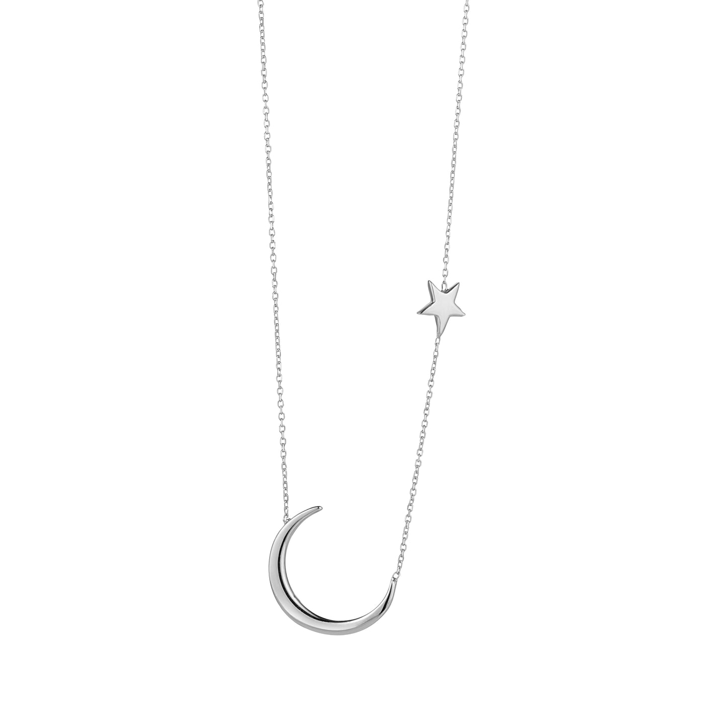 9ct White Gold Moon And Star Necklet