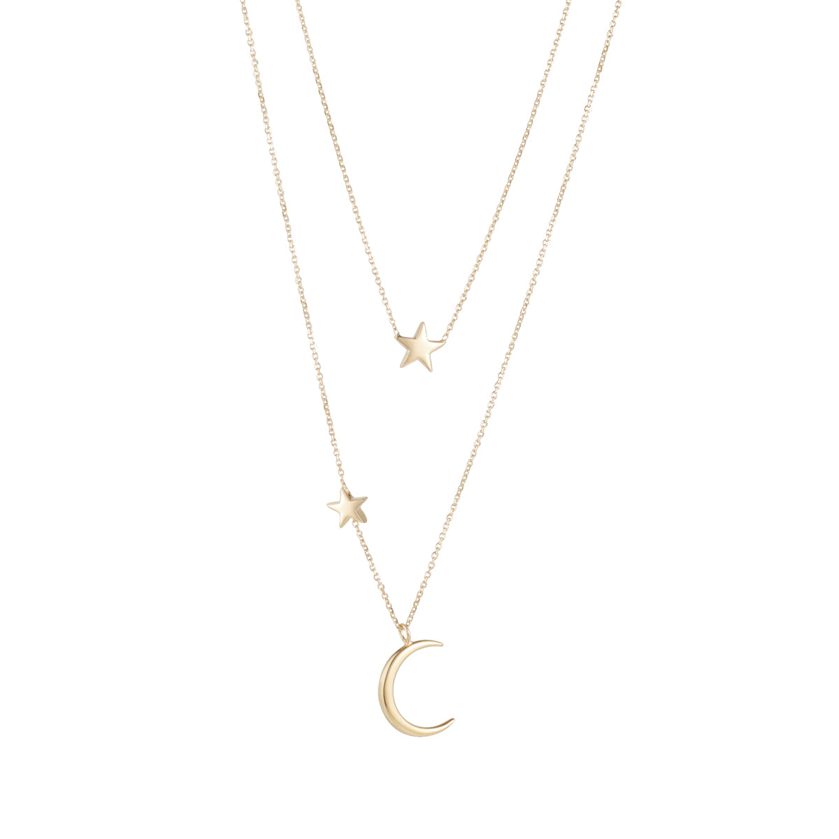 9ct Double Chain Moon And Star Necklet