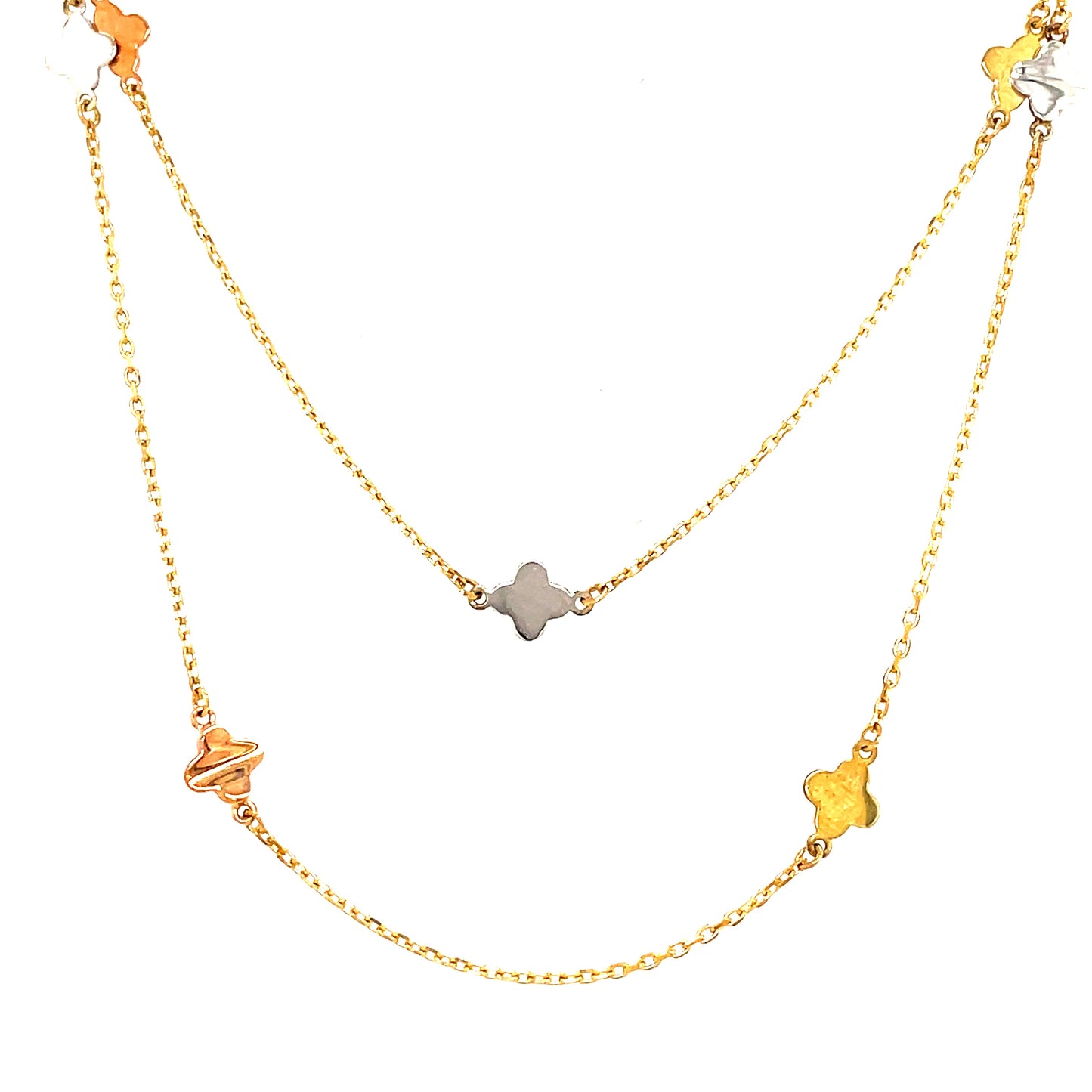9ct 3 Colour Gold Double Row Star Necklet
