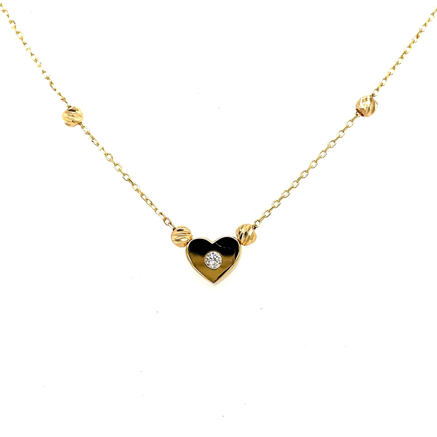 9ct Cubic Zirconia Heart Beaded Necklet