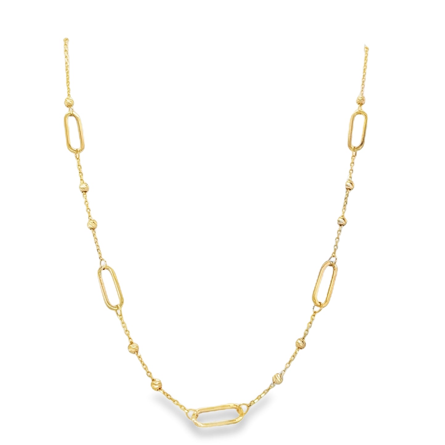 9ct Open Oval Link Scatter Beaded Necklet