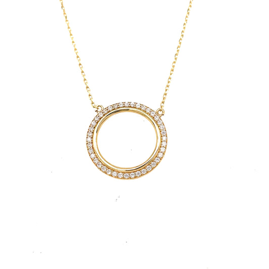 9ct Gold Cubic Zirconia Open Circle Plain Inner Circle Necklet