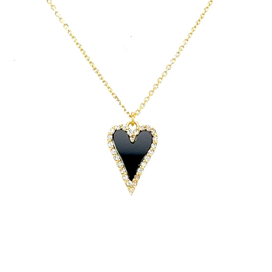 9ct Onyx Rubover Small Heart Necklet