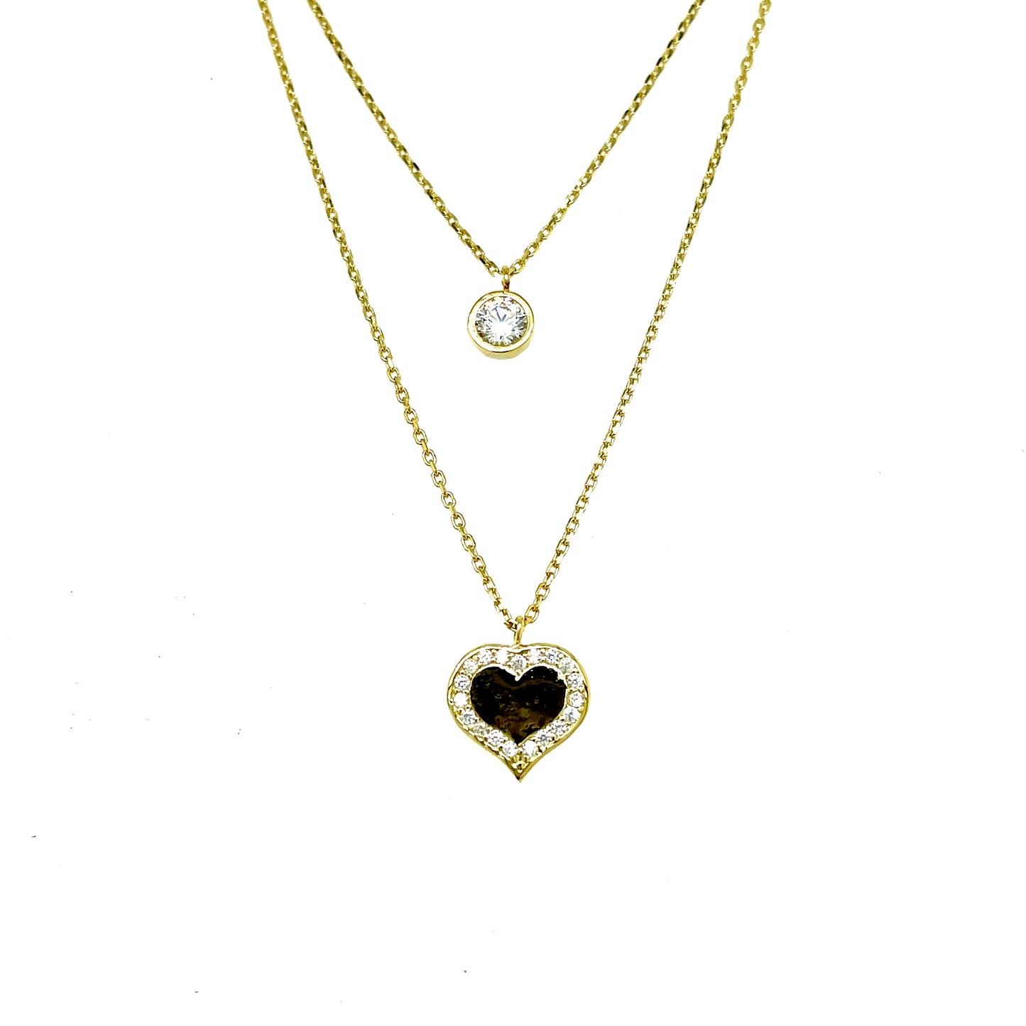 9ct Cubic Zirconia Heart Layered Necklet