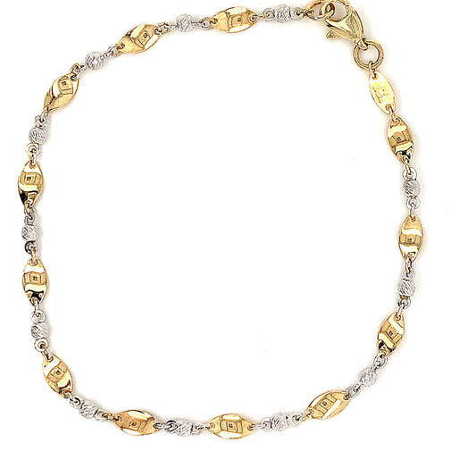 9ct Two Tone Ball And Twist Link  Bracelet