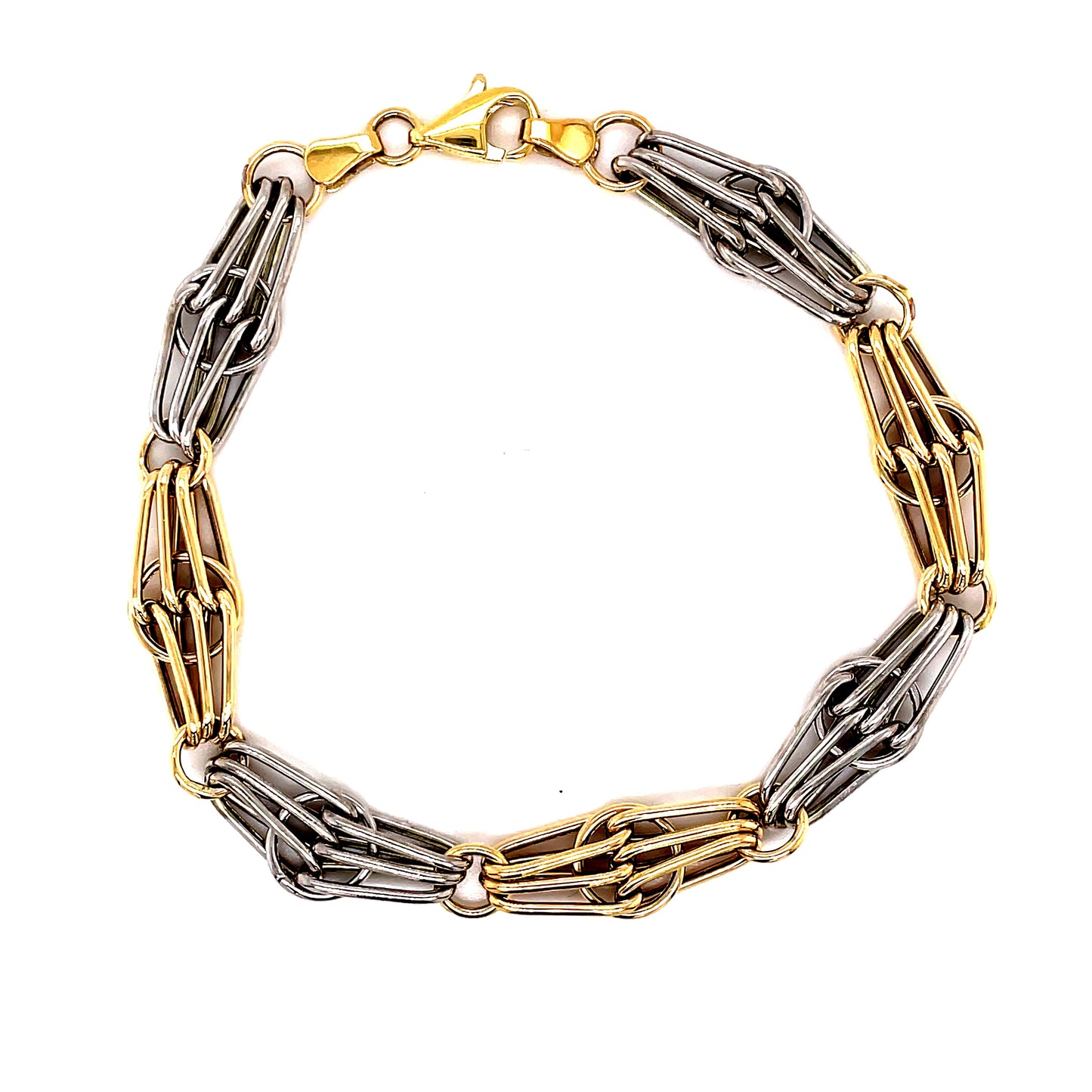 9ct Yellow And White Gold Tapered Gate 19 Cm Bracelet