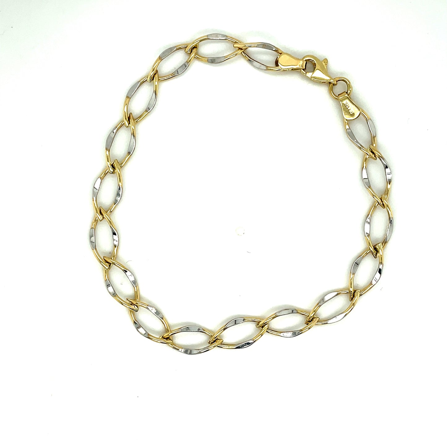 9ct Two Tone Pointed Oval Link Bracelet