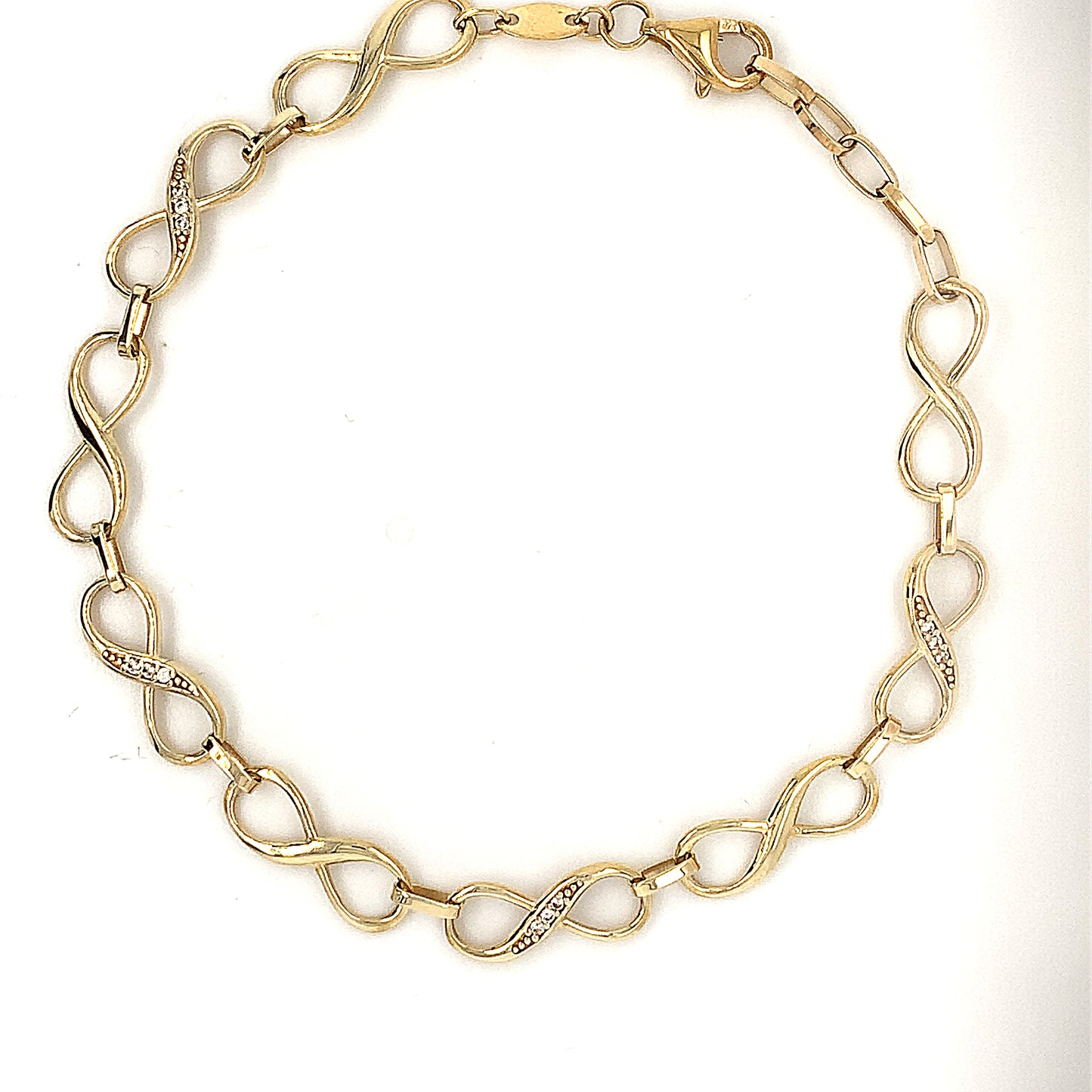 9ct Cubic Zirconia And Plain Infinity Link  Bracelet