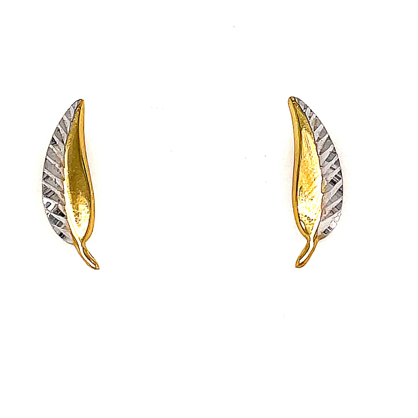 9ct Yellow And White Gold Diamond Cut Leaf Earring