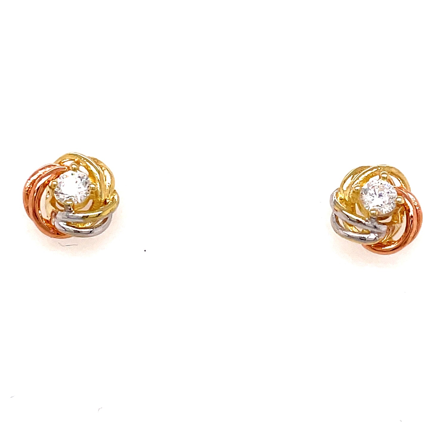 9ct 3 Colour Gold Cubic Zirconia Knot Earring