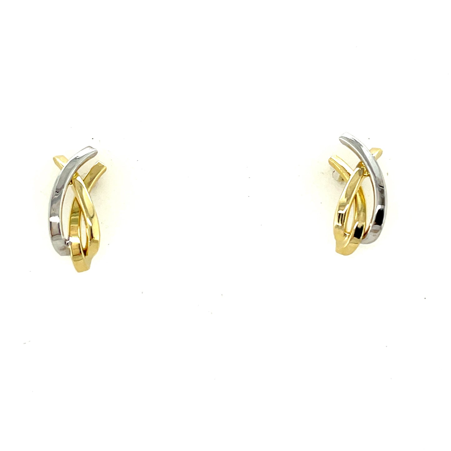 9ct Two Tone Three Line Crossover Stud Earring