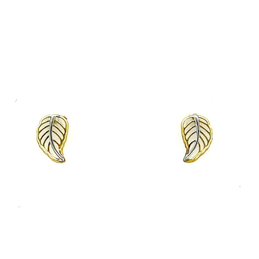 9ct Two Tone Leaf Earring