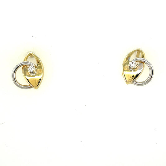 9ct Two Tone Oval/Round Link Earring With Cubic Zirconia