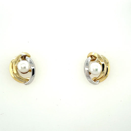 9ct Two Tone Pearl Earring