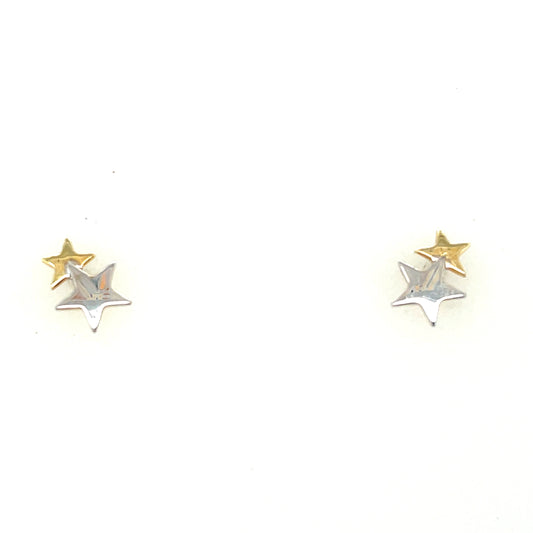 9ct Two Tone Double Star Stud Earring