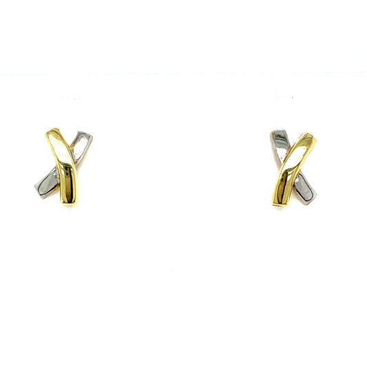 9ct Two Tone Crossover Stud Earring