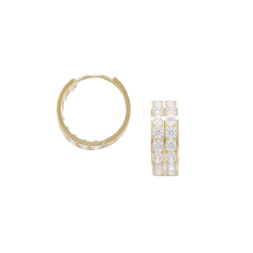 9ct Gold Double Row Cubic Zirconia Huggie Hoop Earrings