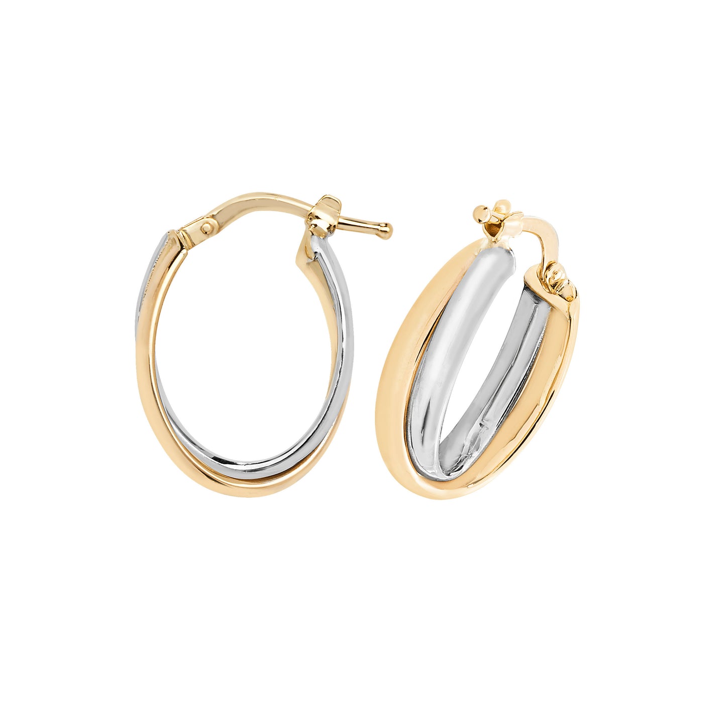9ct Gold Two Colour 15mm Hoop Earrings