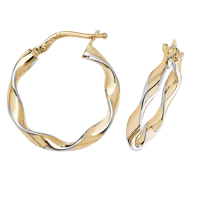 9ct Two Tone Gold Twist Hoop Earrings