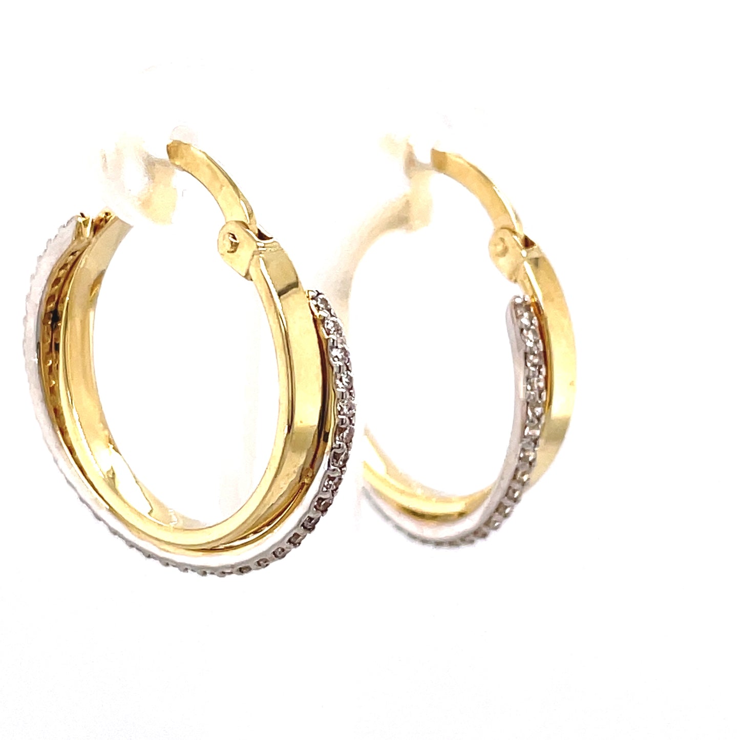 9ct Bicolour Hoop Earrings With Cubic Zirconia