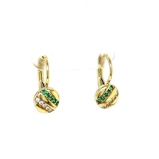 9ct Cubic Zirconia And Green Pave Set Button Drop Earring