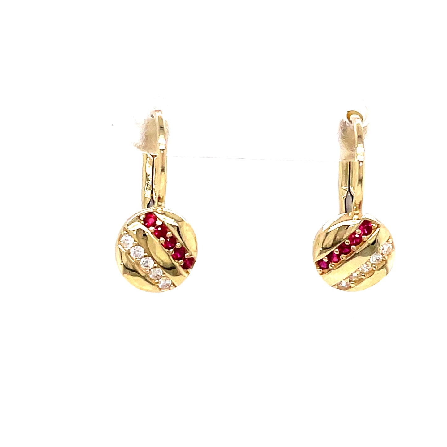 9ct Round Cubic Zirconia / Red Stone Drop Earring